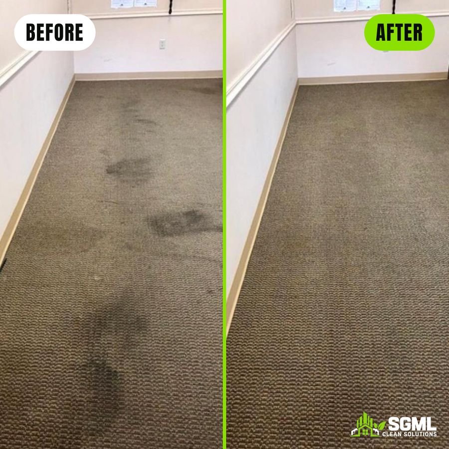 Before and after office carpet cleaning removing traffic stains